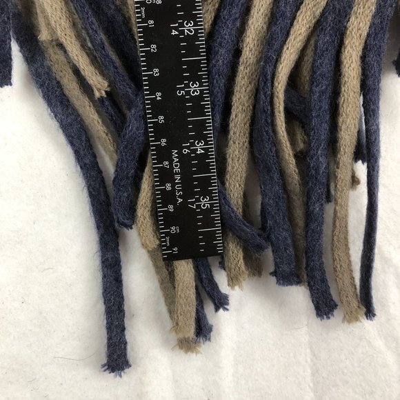 GM NWT Women's One Size Grey Blue Striped Hooded Fringe Trim Poncho Sweater - Picture 5 of 8